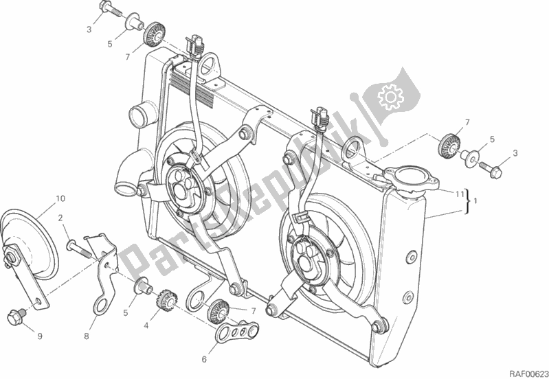 All parts for the Water Cooler of the Ducati Multistrada 1260 ABS 2018